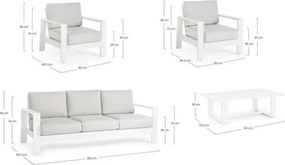Salotto Da Esterno In Alluminio Divano 3 Posti 2 Poltrone Con Tavolino Baltic Bianco Bizzotto
