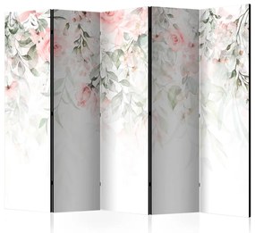 Paravento Cascata di rose - variante 1 II (5 pezzi) - fiori su bianco