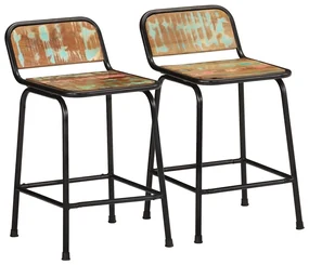 Sgabelli Da Bar 2 Pz 46x35,5x70 Cm Legno Massello Di Recupero /