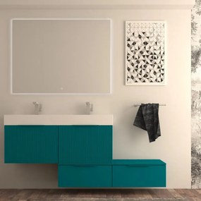 Mobile da bagno sospeso sotto lavabo Modula di BADEN HAUS L 120 x H 43 x P 44 cm blu petrolio cannettato opaco, 2 cassetti