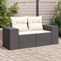 Divano da Giardino con Cuscini a 2 Posti Nero in Polyrattan 366007