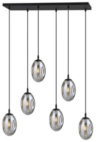 Sospensione Minimal 6 Luci Atalanta Acciaio Nero E Vetro Fumè