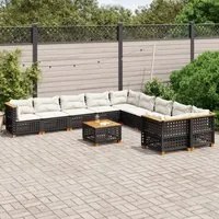 Set Divani da Giardino 11 pz con Cuscini in Polyrattan Nero 3262052