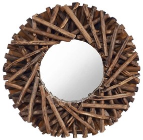 Specchio da Parete 40 cm in Legno di Teak Rotondo
