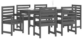 Set da pranzo per giardino 7pz grigio in legno massello di pino