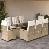 Set da Pranzo da Giardino 9 pz con Cuscini Beige in Polyrattan 3212694