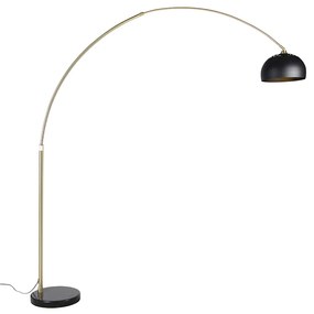 Lampada da terra ad arco moderna in ottone con base in marmo e paralume nero 32,5 cm - XXL