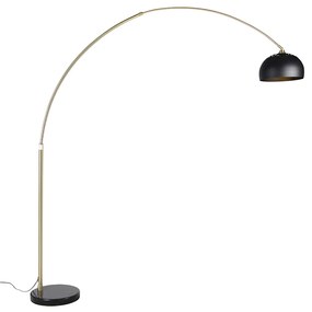 Lampada ad arco moderna in ottone con base in marmo e paralume nero 32,5 cm - XXL