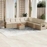 Set Divano da Giardino 10 pz con Cuscini Beige in Polyrattan 3224609