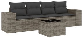 Set Divano da Giardino 5 pz con Cuscini Grigio in Polyrattan