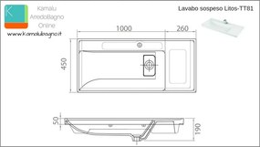 Lavabo sospeso in ceramica bianco lucido 100cm Litos-TT81 - KAMALU
