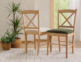 Sedia CD-56 in tessuto verde con struttura in legno di caucciù color rovere – 43x85 cm