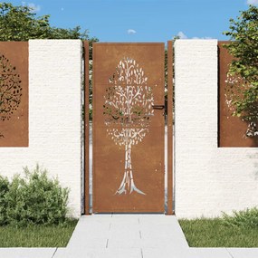 Cancello Da Giardino 105x205 Cm İn Acciaio Corten Design Albero /