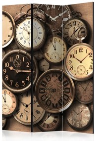 Paravento Vecchi orologi (3 parti) - numeri e lancette su quadranti retrò