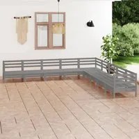 Set Salotto da Giardino 9 pz in Legno Massello di Pino Grigio 3083116