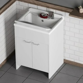 Mobile lavatoio 60x50 cm vasca in resina con asse e kit di scarico