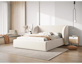 Letto matrimoniale imbottito beige con contenitore con griglia 160x200 cm Miley - Micadoni Home