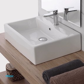 Lavabo D'Appoggio/Sospeso In Ceramica Da 52 cm Bianco Lucido