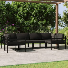 Set divani da giardino 6 pz con cuscini in alluminio antracite