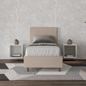 Letto singolo imbottito similpelle Adele senza rete, con rete e contenitore, Tortora / Con rete