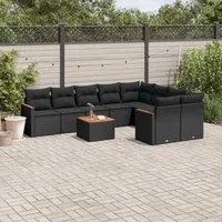 Set Divani da Giardino 10pz con Cuscini in Polyrattan Nero 3226307