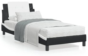 Letto con materasso nero e bianco 90x200 cm in similpelle