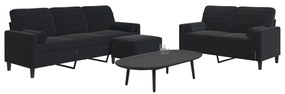 Set Di Divani 3 Pz Con Cuscini E Rinforzi Nero İn Velluto /