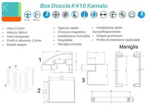 Kamalu - box doccia 140x90 cm cristallo trasparente altezza 180cm k410