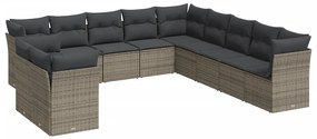 Set Divani da Giardino 11 pz con Cuscini in Polyrattan Grigio