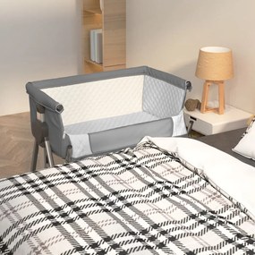 Lettino Per Bambini Con Materasso Grigio Scuro Tessuto Di Lino /