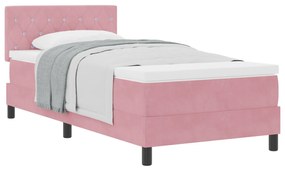 Letto con box spring e materasso rosa 90x200 cm velluto