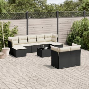 Set divani da giardino 10pz con cuscini in polyrattan nero