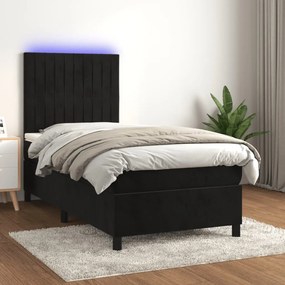 Letto A Molle Con Materasso E Led Nero 80x200 Cm İn Velluto /