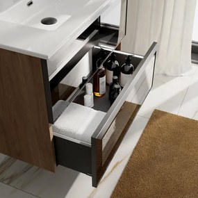 Mobile bagno con lavabo STAR L80 x H60 x P46 cm oak in vetro 2 cassetti per vasca centrale, il cassetto é dotato di illuminazione LED