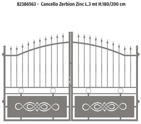 Cancello manuale battente Zerbion 3000 in ferro, apertura centrale, L 308.5, H 165-195 cm, di colore grigio zincato