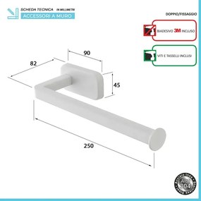 Porta salviette a muro 25 cm in acciaio inox bianco con doppio fissaggio