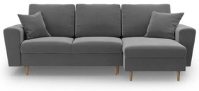 Divano angolare grigio chiaro allungabile e con contenitore con rivestimento in velluto Kyoto – Cosmopolitan Design