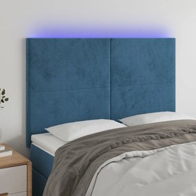 Testiera A Led Blu Scuro 144x5x118/128 Cm İn Velluto /