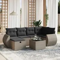 Set Divani da Giardino 7 pz con Cuscini Grigio in Polyrattan 3264116