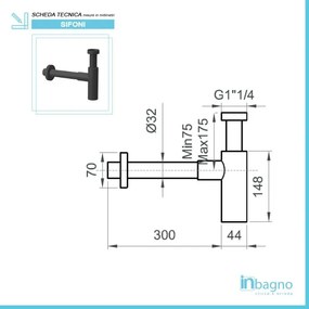 Sifone lavabo a canna tonda nero opaco completo di piletta click clack