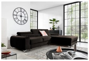 Divano angolare marrone scuro allungabile/con contenitore (con penisola a destra/con chaise lounge) e rivestimento in velluto Grayson – ELTAP