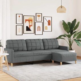 Divano A 3 Posti Con Poggiapiedi Grigio Scuro 210cm İn Tessuto /