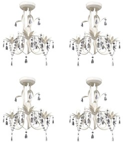 Lampadario Con Pendenti İn Cristallo 4 Pz Bianco Elegante /