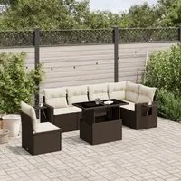 Set Divani da Giardino 7 pz con Cuscini Marrone in Polyrattan 3267943