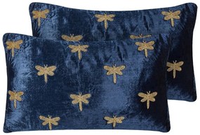 Set di 2 cuscini velluto blu marino 30 x 50 cm BLUESTEM Beliani