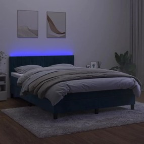 Letto a molle con materasso e led blu scuro 140x190 cm