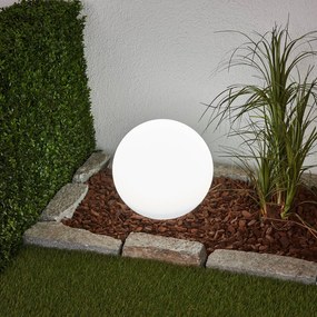 Lampada LED solare Lago di Lindby, Ø 30 cm, globo, punta a terra, bianco