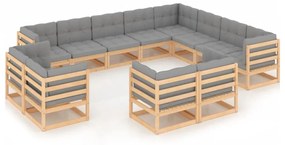 Set divani da giardino 12 pz con cuscini legno massello di pino