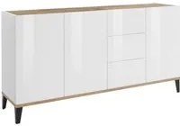 Madia 3 ante 3 cassetti per Soggiorno Moderna 160x40x82cm - ARTEMIS Colore: bianco laccato/ acero pereira