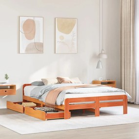 Letto Senza Materasso Marrone Cera 160x200 Cm İn Legno Di Pino /